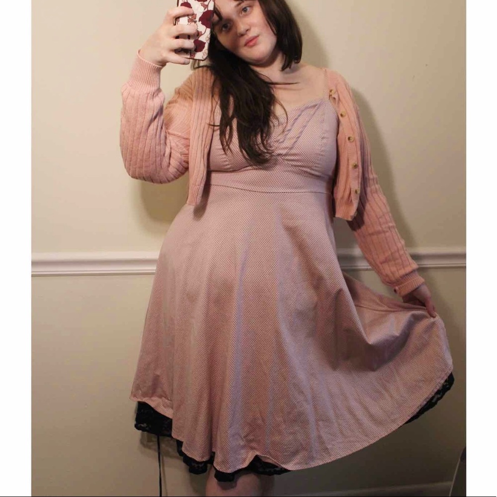 Torrid pink and black polka dot swing dress